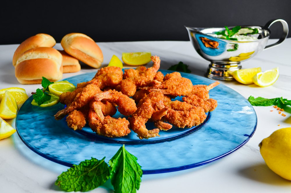 Stock photo of fried shrimp with lemon